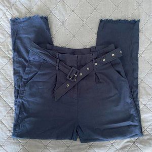 Shinestar Dark Blue Relaxed Lightweight Straight Pants With Belt Size XL